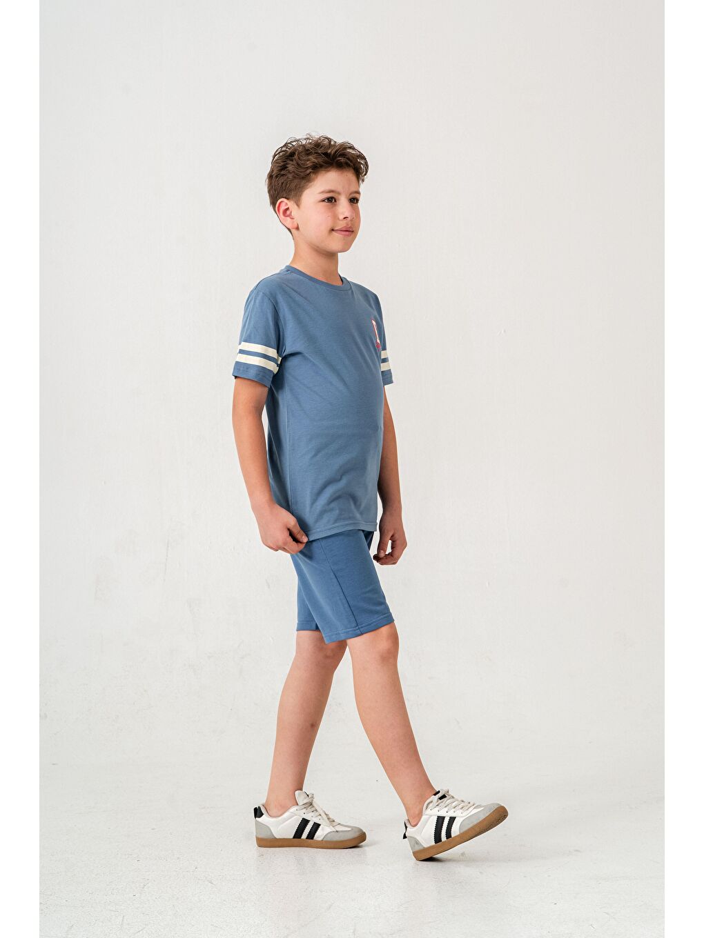 Mavi Brooklyn College League Baskılı  Erkek Çocuk Şort - Tişört Takımı-3