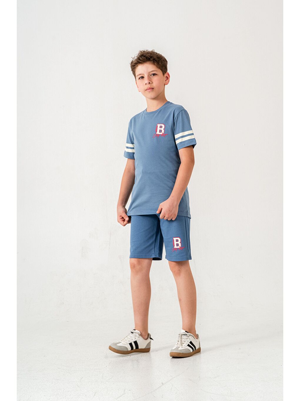 Mavi Brooklyn College League Baskılı  Erkek Çocuk Şort - Tişört Takımı-4