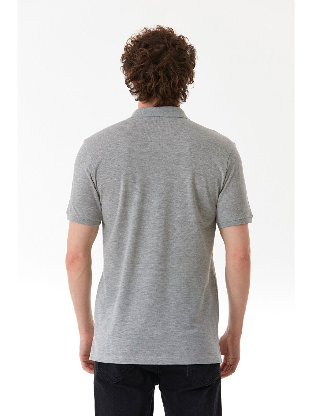 Gri Basic Polo Yaka Yarım Düğmeli Tişört-3