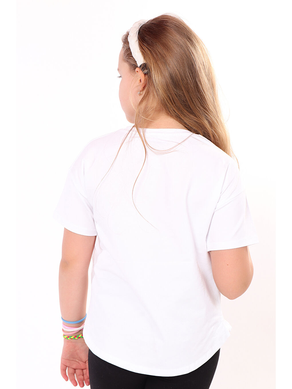 Beyaz Kız Çocuk Baskılı Tişört-1