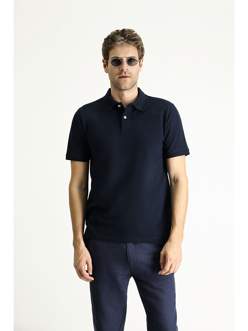 Lacivert Regular Fit Nakışlı Pamuk Polo Yaka Tişört