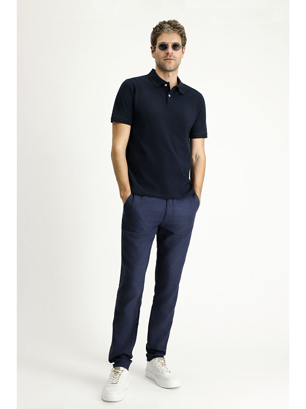 Lacivert Regular Fit Nakışlı Pamuk Polo Yaka Tişört-1