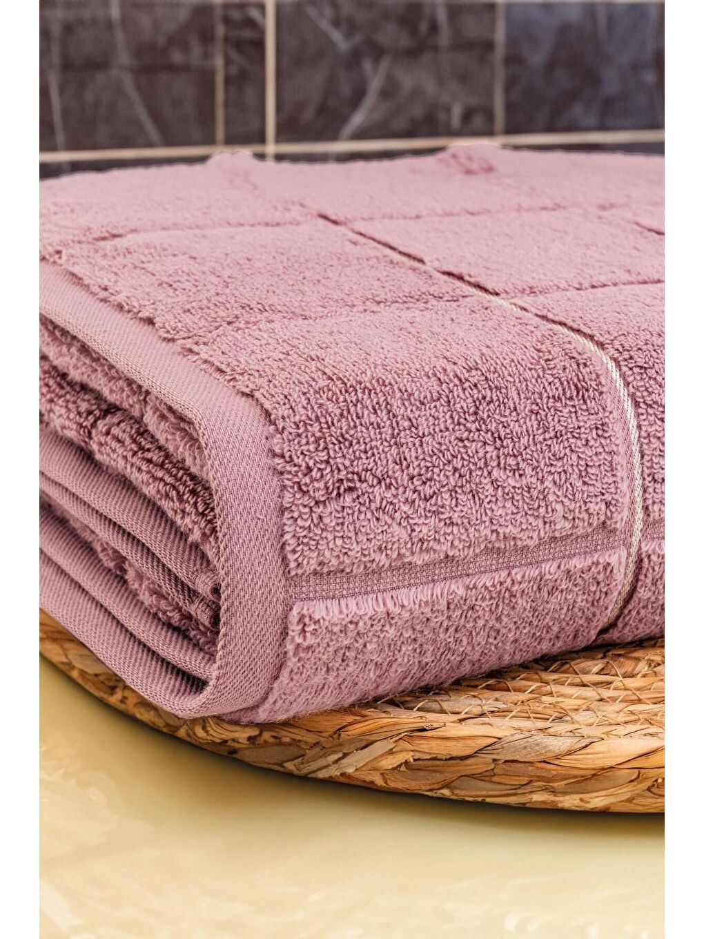 Pembe Kare Micro Pamuk Banyo Havlusu 90x150 cm Gülkurusu-1