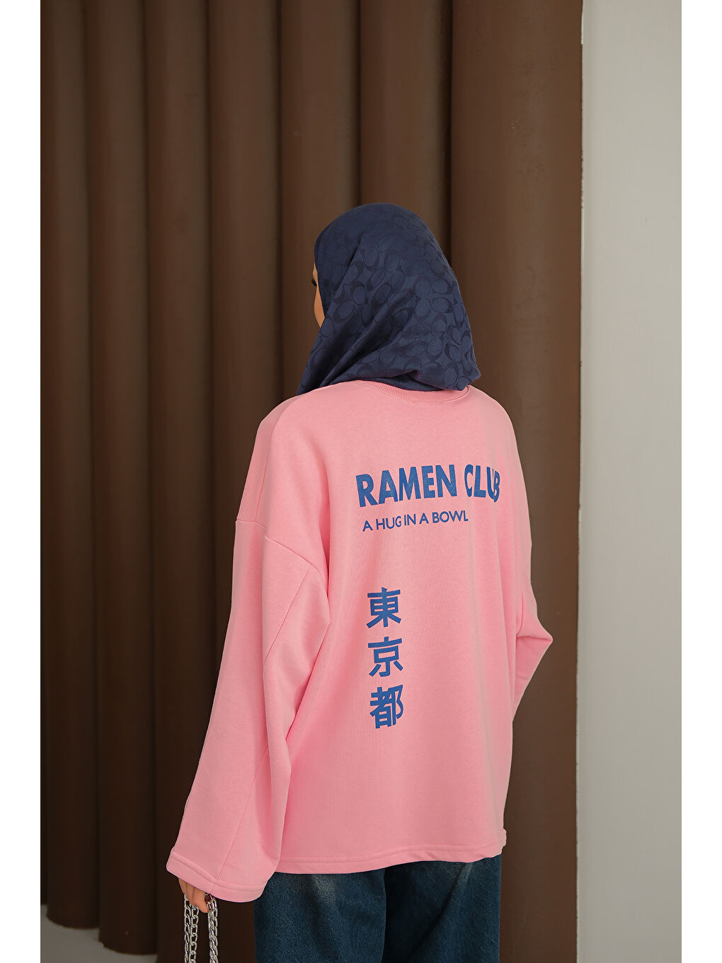 Kadın Ön Ve Arka Yazı Baskılı Sweat Pembe-1