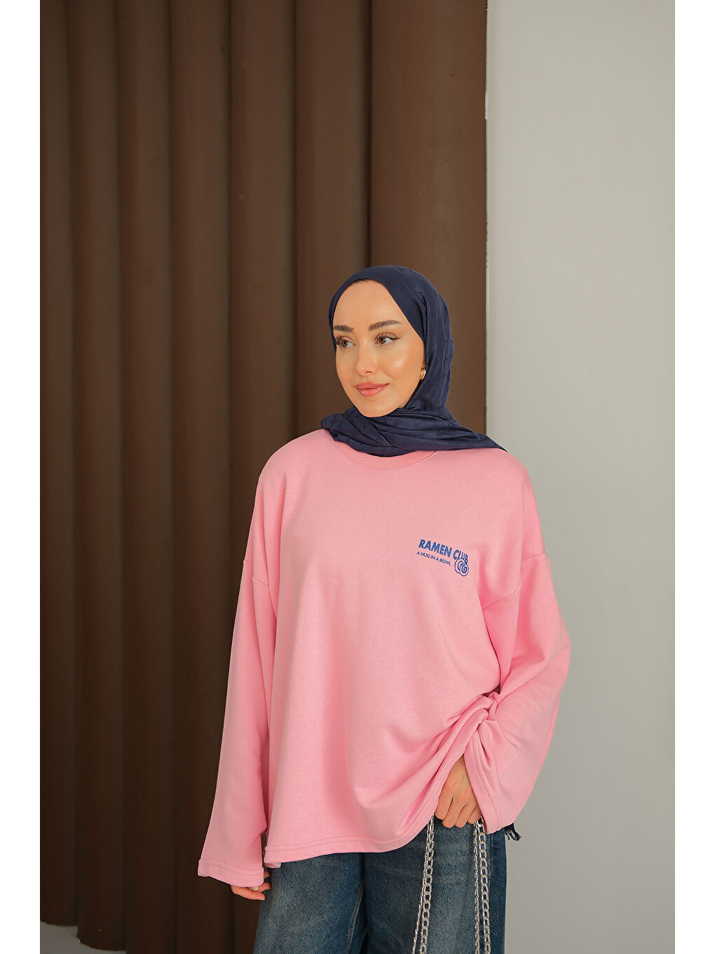 Kadın Ön Ve Arka Yazı Baskılı Sweat Pembe-3