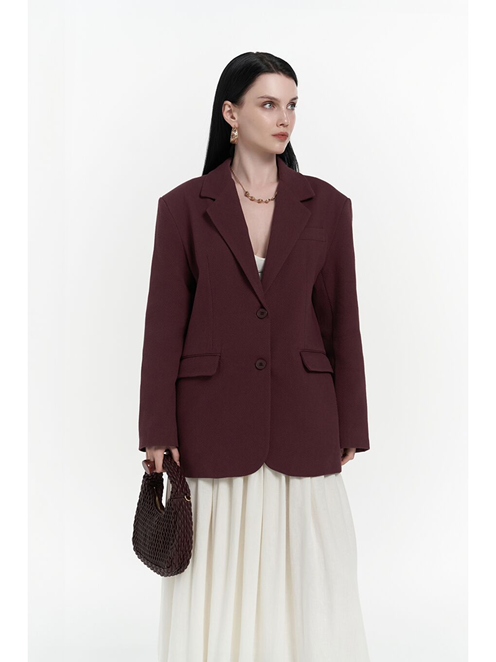 Symi Geniş Kesim Basic Bordo Blazer