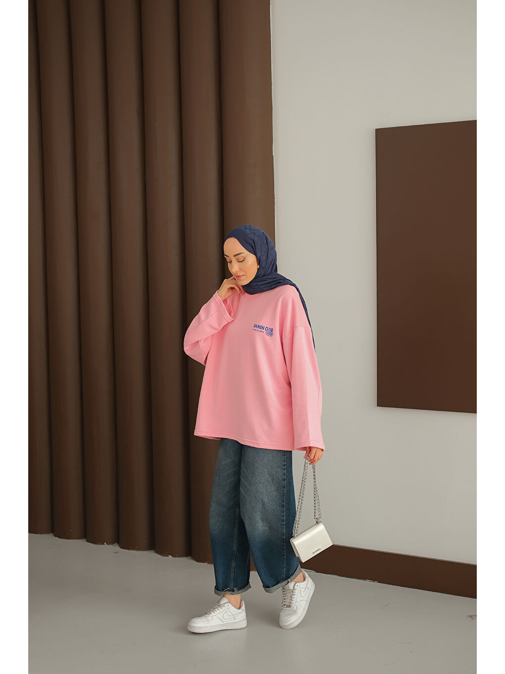 Kadın Ön Ve Arka Yazı Baskılı Sweat Pembe-4