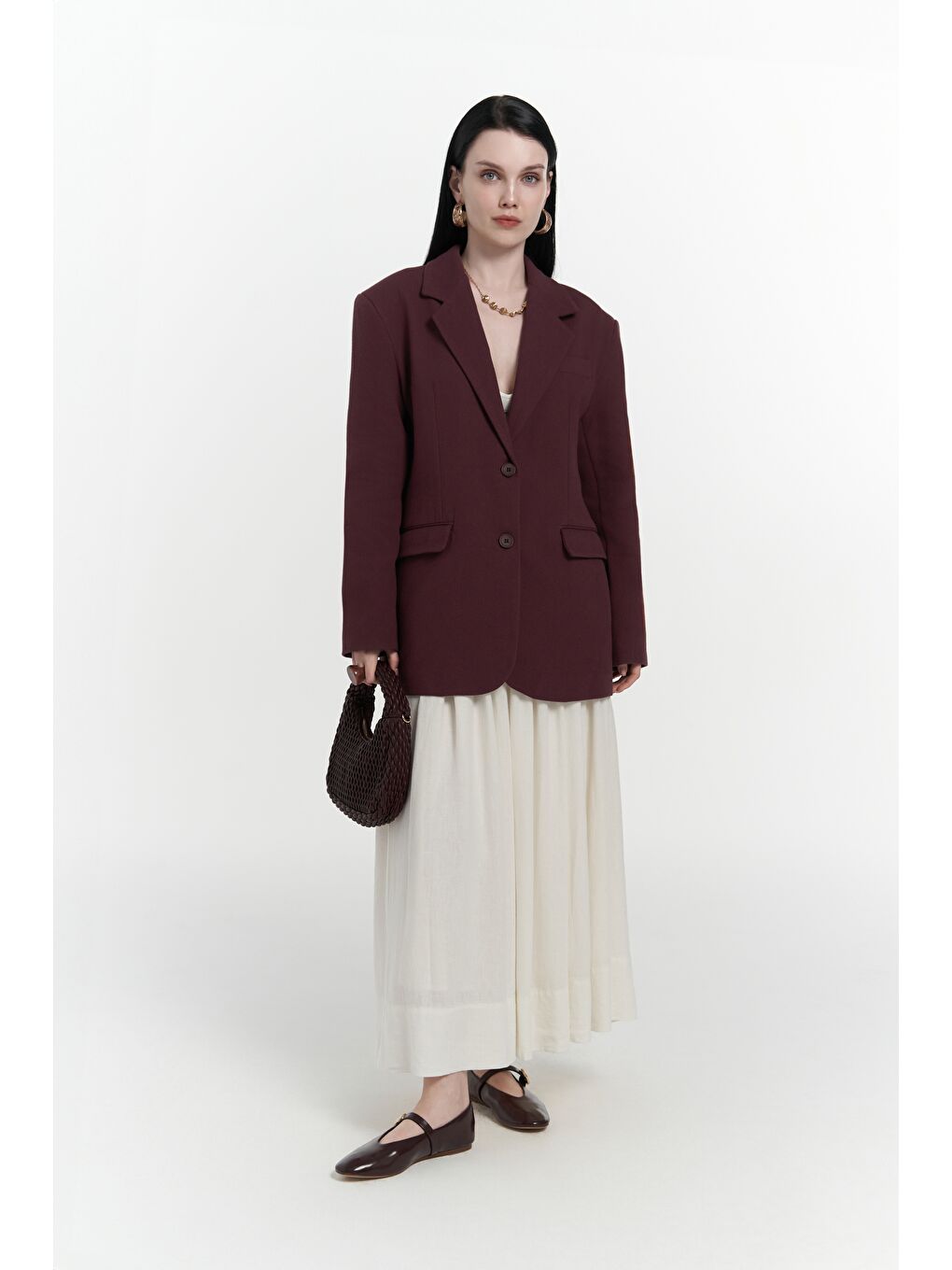 Symi Geniş Kesim Basic Bordo Blazer-2