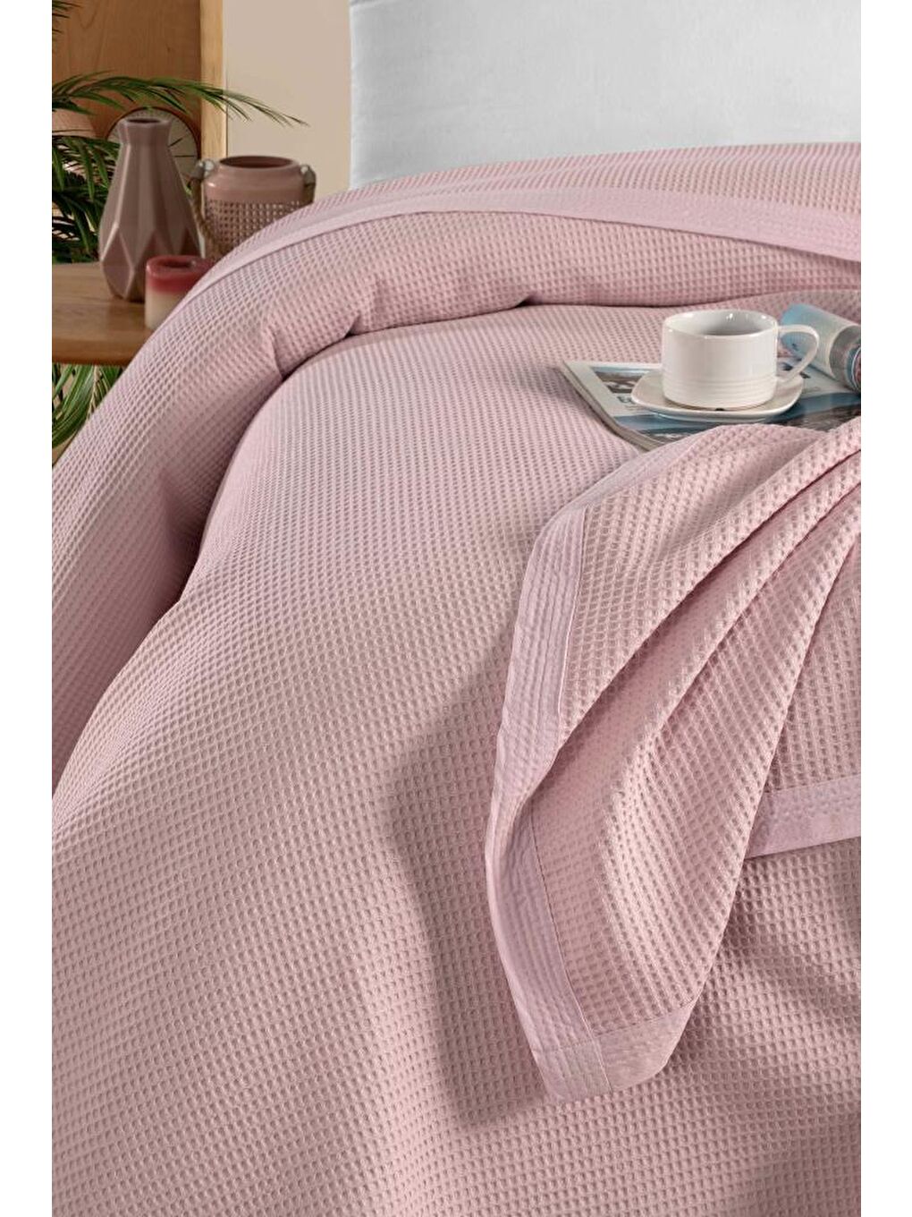 Pembe Meri Klimalı Pike Tek Kişilik %100 Pamuk 170X210-1