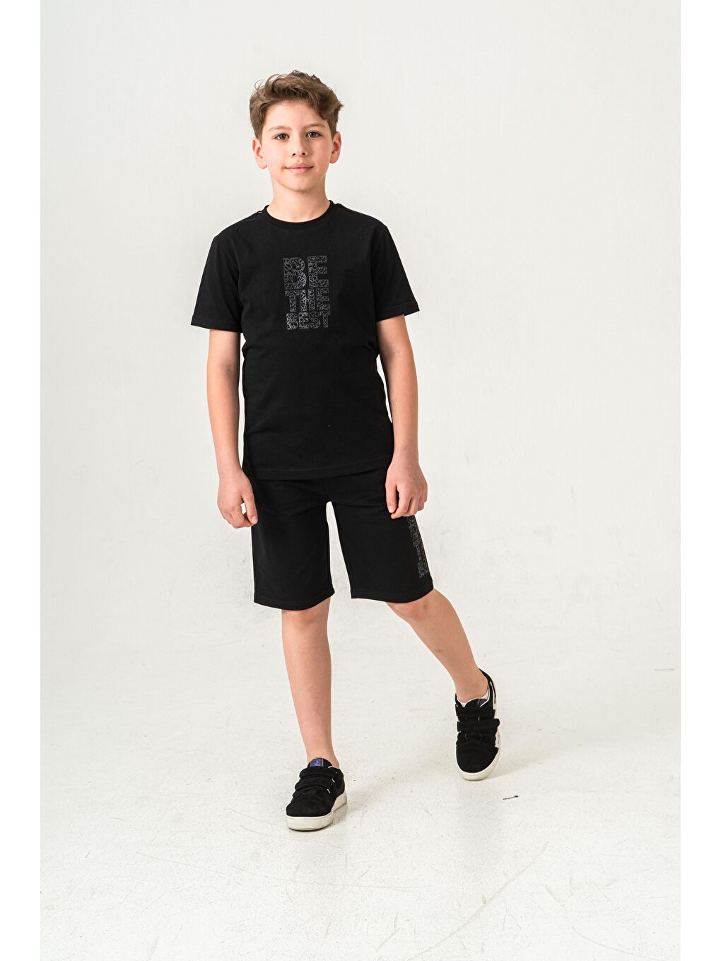 Siyah Be The Best Baskılı  Erkek Çocuk Şort - Tişört Takımı-1