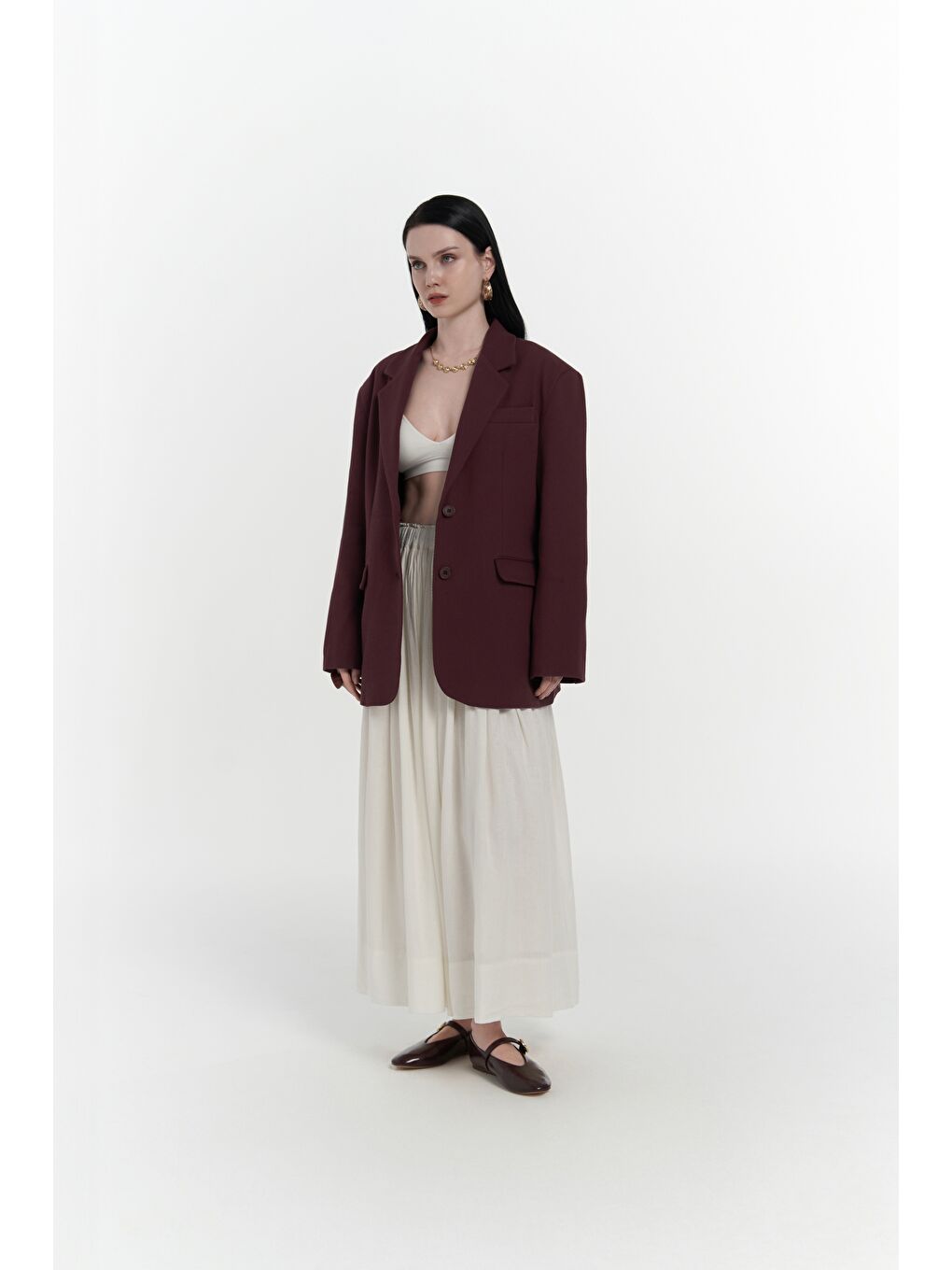 Symi Geniş Kesim Basic Bordo Blazer-3