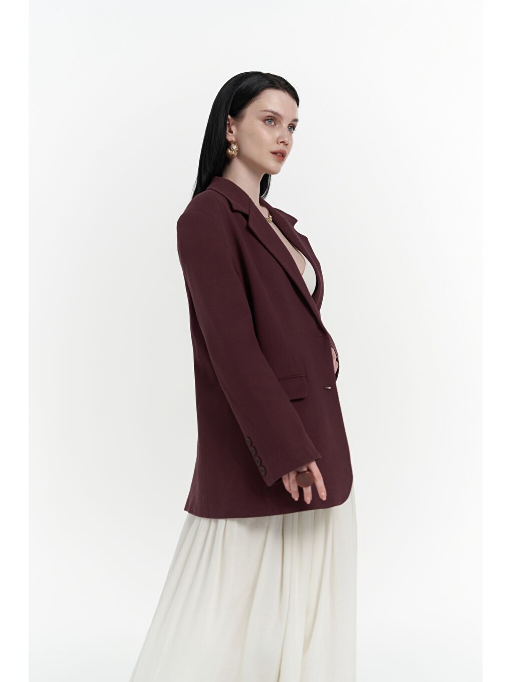 Symi Geniş Kesim Basic Bordo Blazer-6