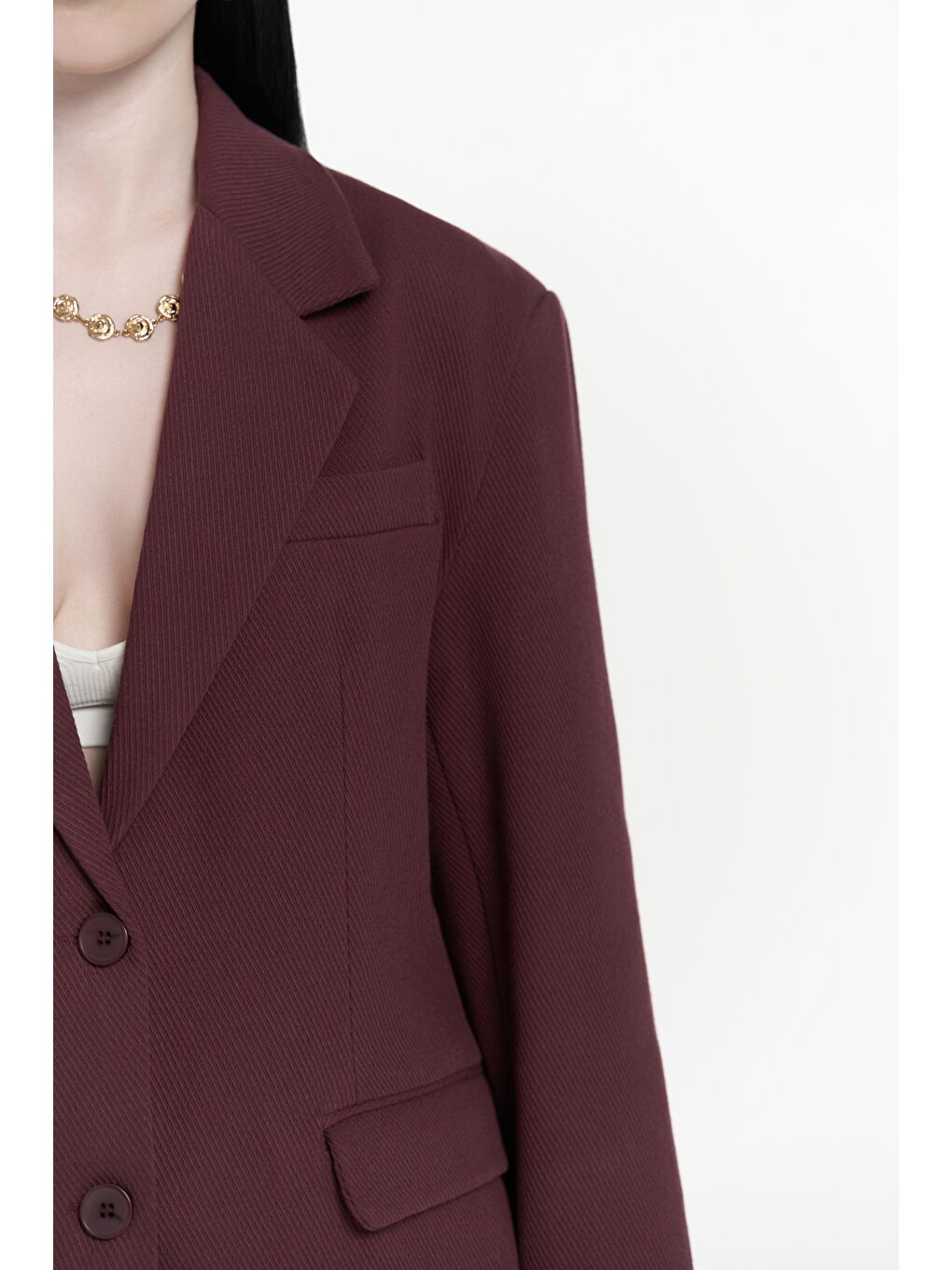 Symi Geniş Kesim Basic Bordo Blazer-7