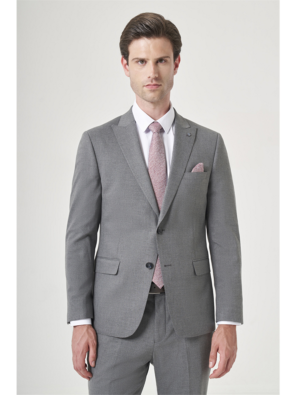 Gri Kırlangıç Yaka 6 Drop Slim Fit Tam Astar Esnek Takım Elbise 1001260148-1
