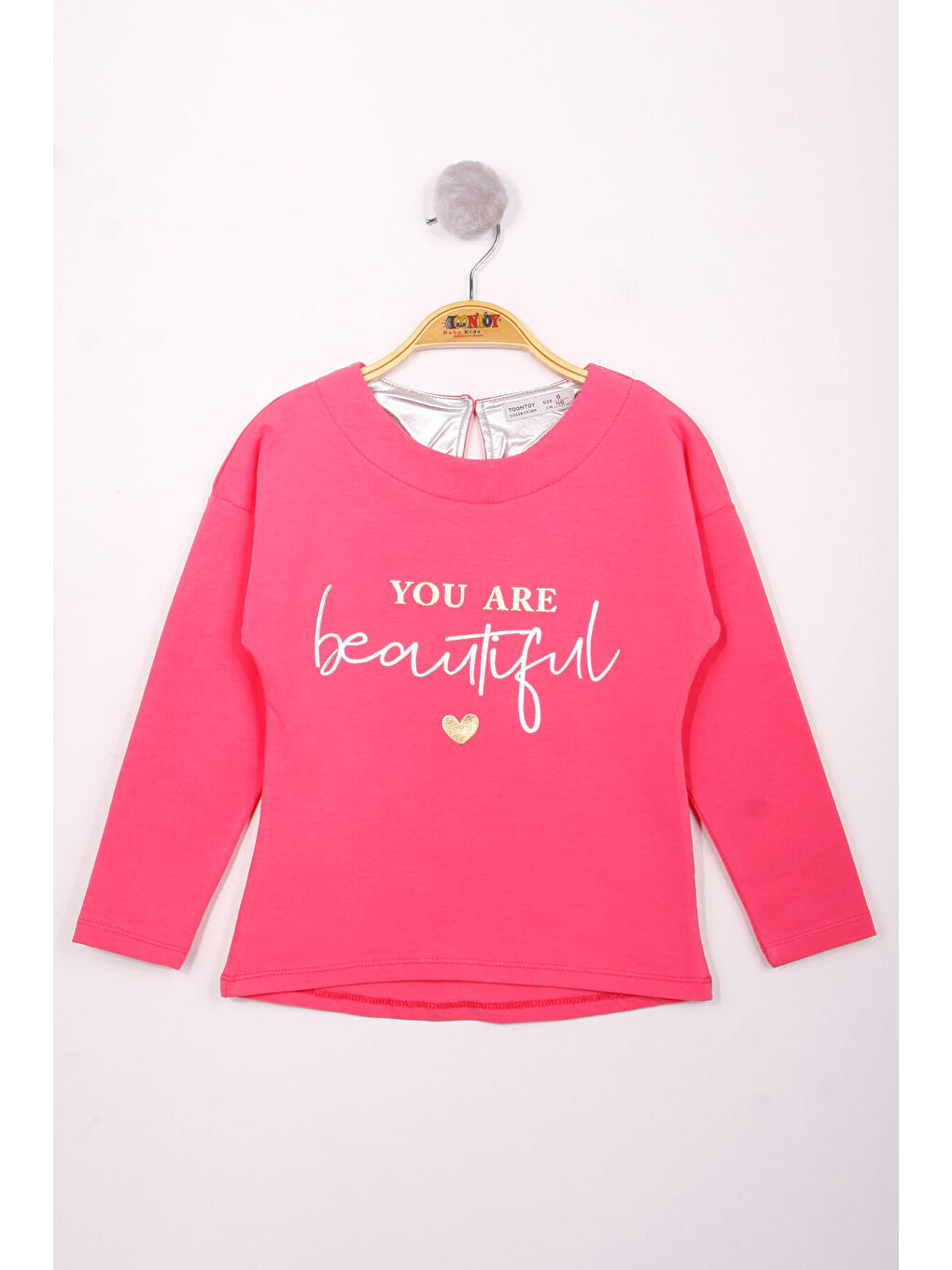 Fuşya Kız Çocuk Yazı Varaklı T-Shirt