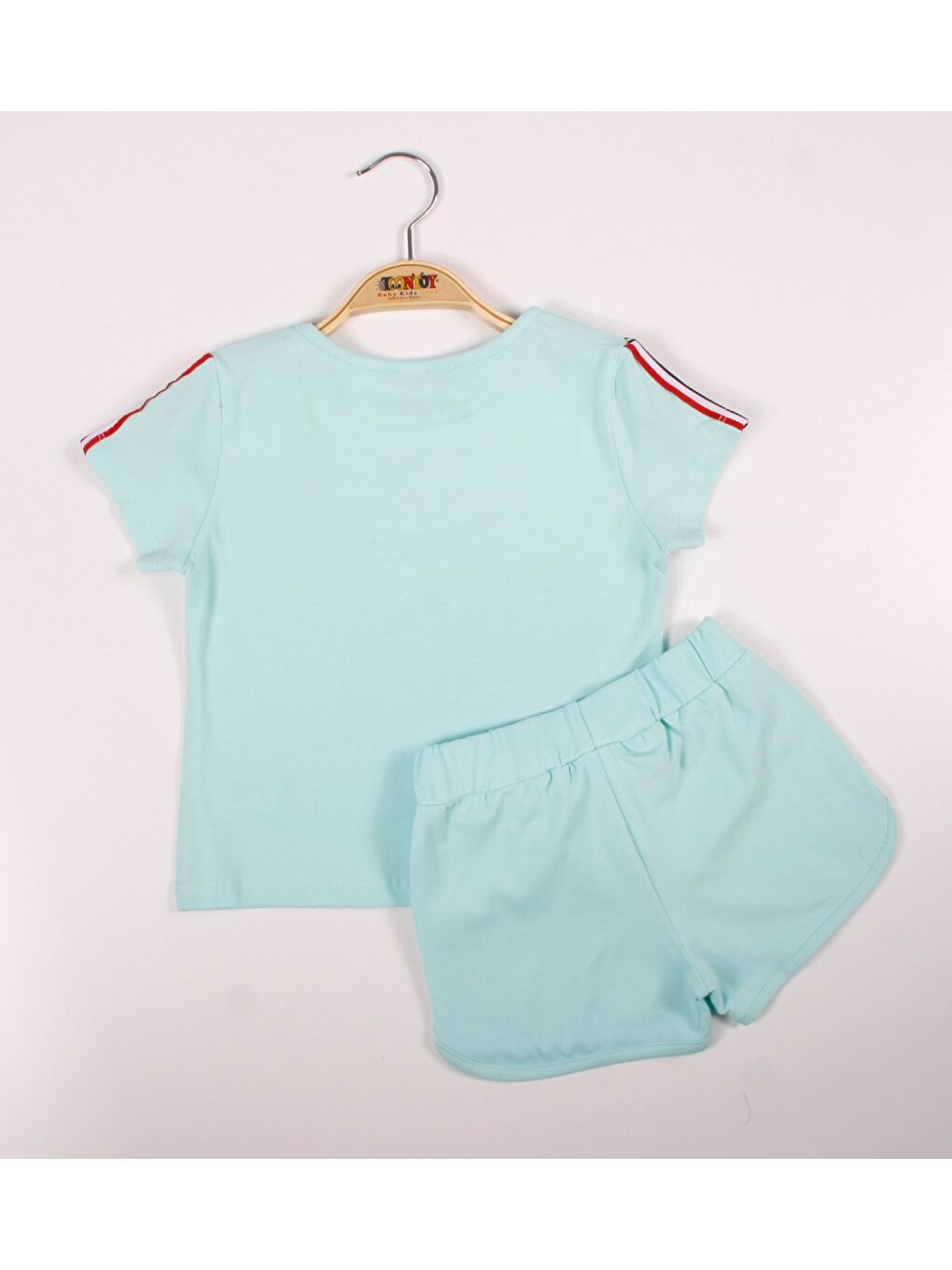 Turkuaz Kız Çocuk Kiraz Nakışlı Şortlu Takım-1