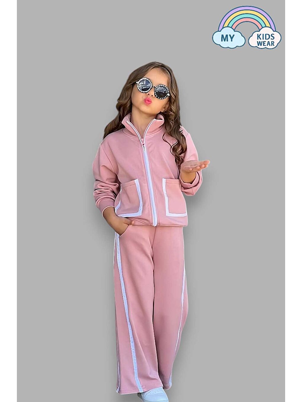 Pembe Kız Çocuk Cepli Pudra Okul Eşofman Takımı 5-14 Yaş 12037