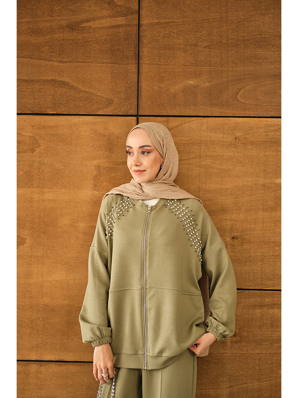 Kadın Omuz Taş Detay Takım Yeşil-1