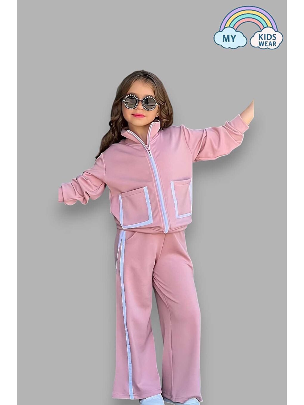 Pembe Kız Çocuk Cepli Pudra Okul Eşofman Takımı 5-14 Yaş 12037-1