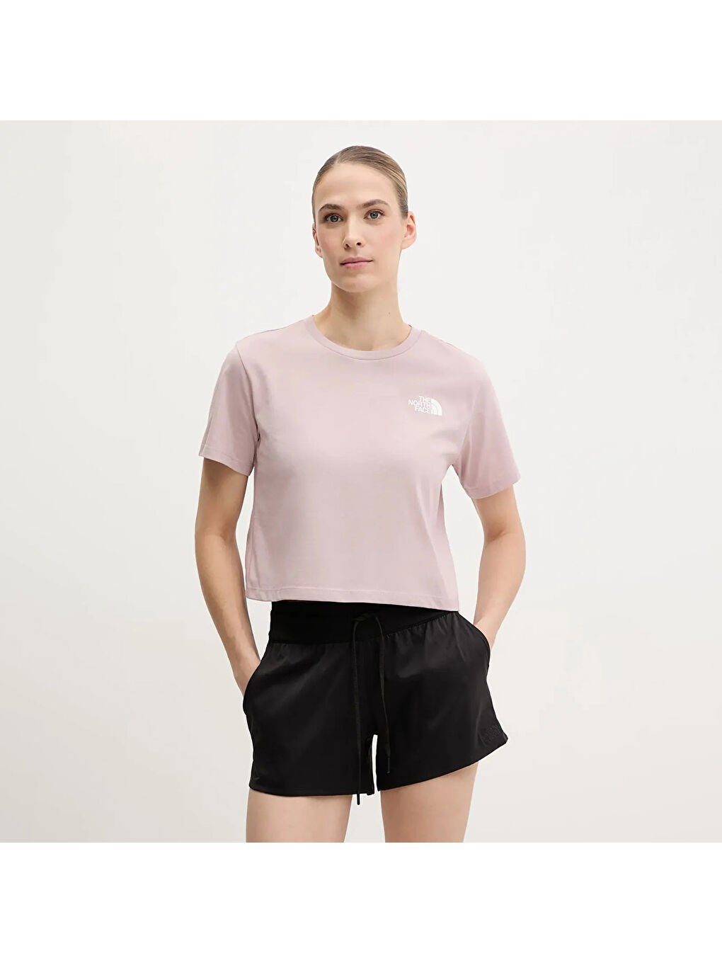 Simple Dome Cropped Slim Kadın Pembe Yuvarlak Yaka Tişört