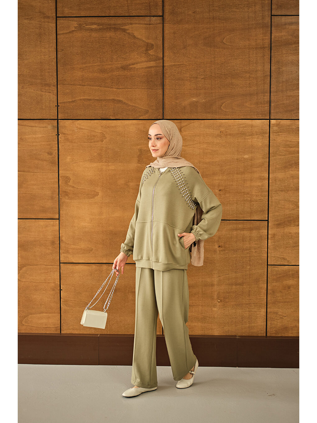 Kadın Omuz Taş Detay Takım Yeşil-2