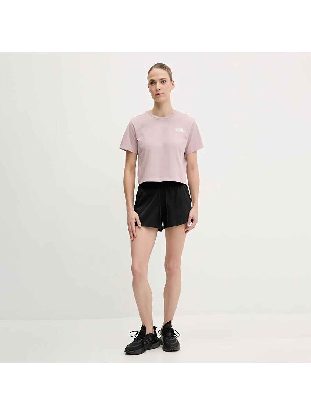 Simple Dome Cropped Slim Kadın Pembe Yuvarlak Yaka Tişört-1