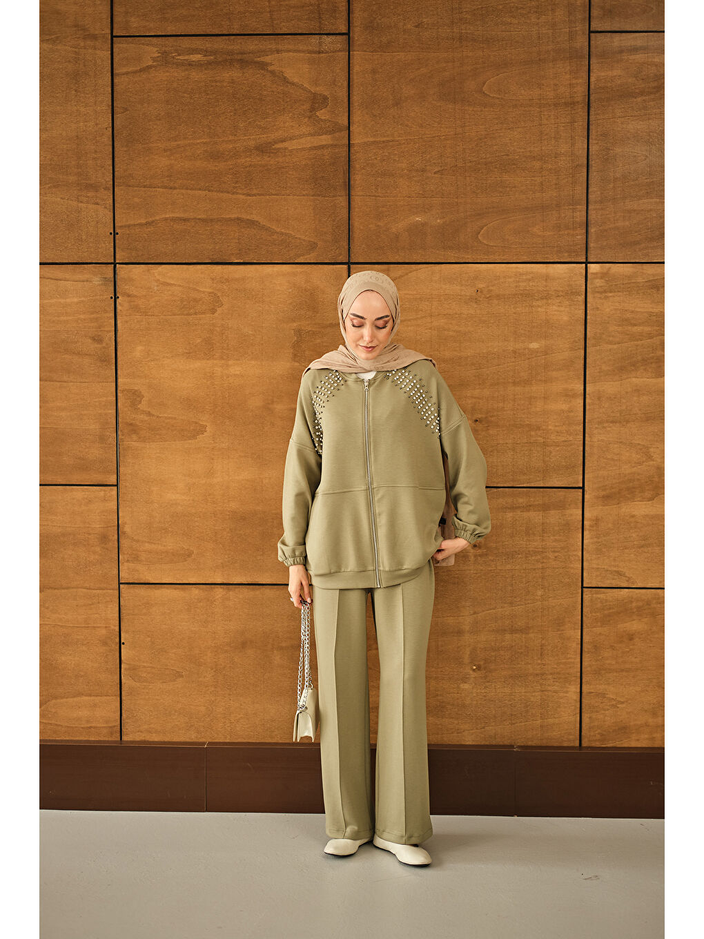 Kadın Omuz Taş Detay Takım Yeşil-3