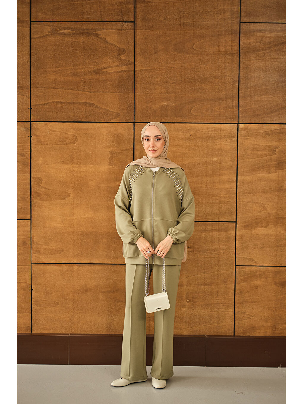 Kadın Omuz Taş Detay Takım Yeşil-4