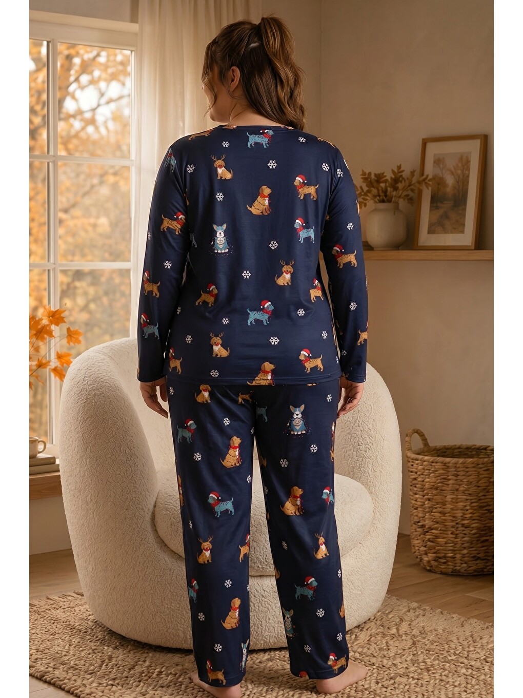 Lacivert Desenli Termal Kumaşlı Ultra Soft Yumuşak Büyük Beden Battal Boy Örme Pijama Takımı-2