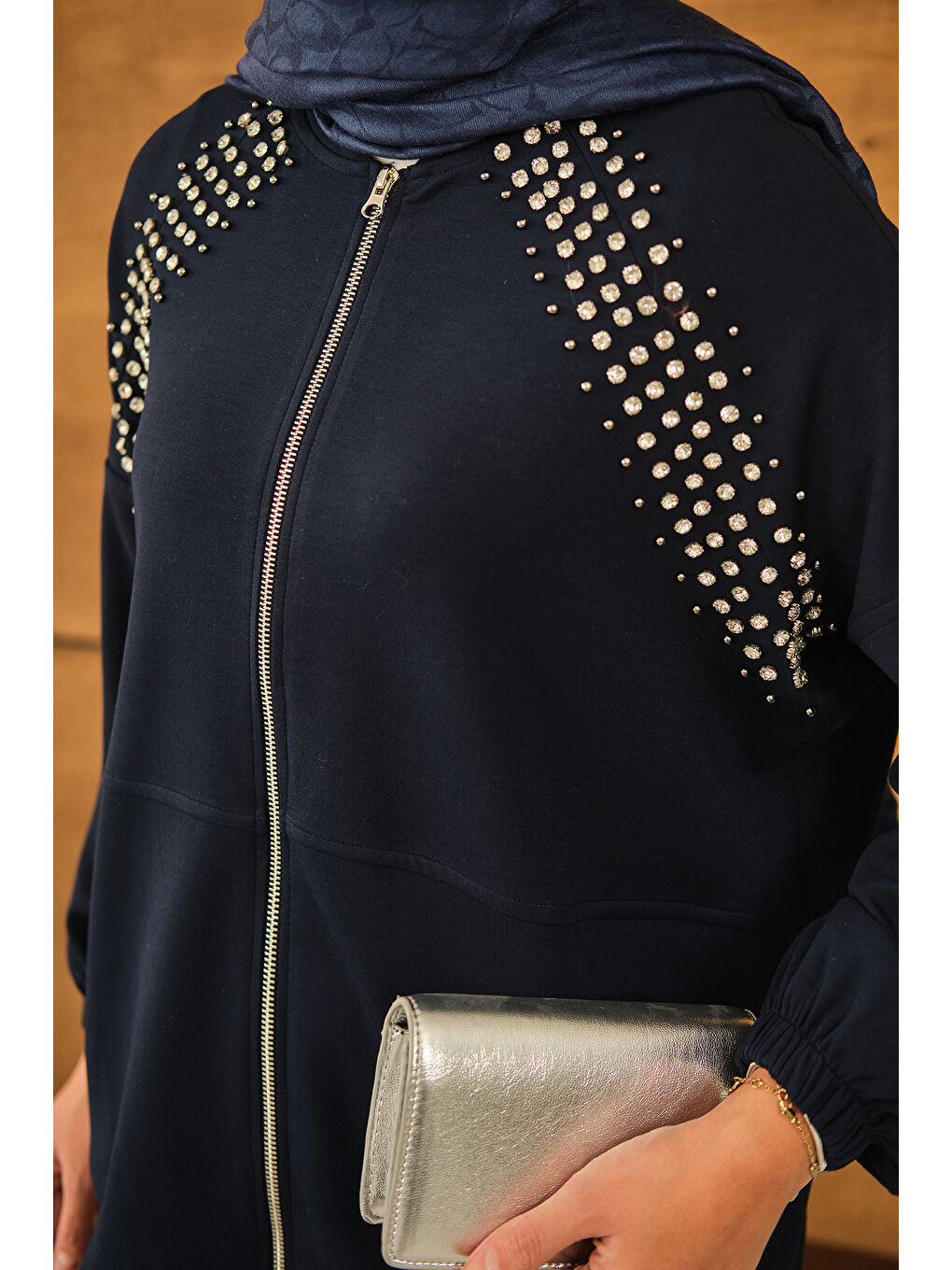 Kadın Omuz Taş Detay Takım Lacivert-4