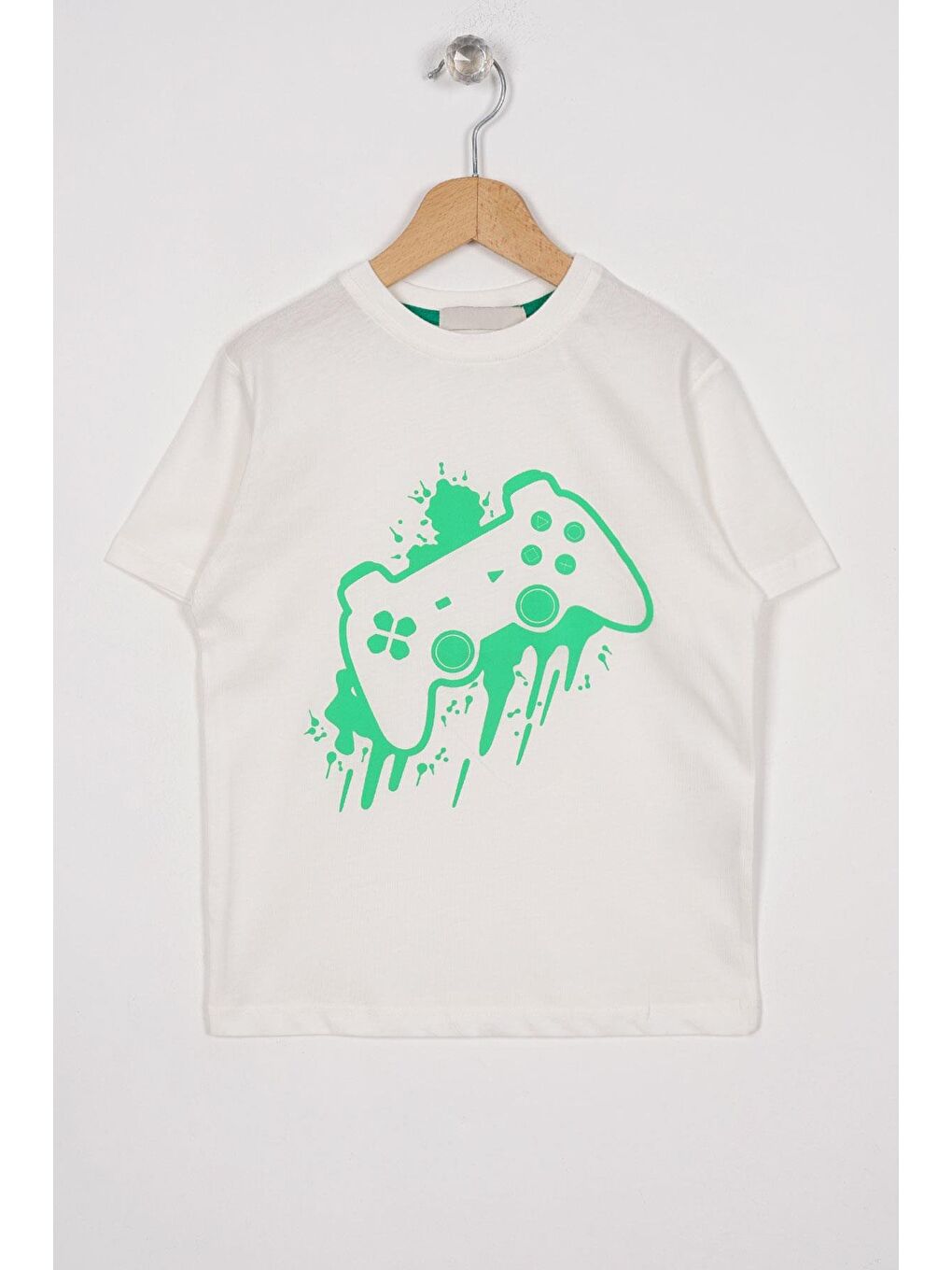 Oyun Konsolu Baskılı Oversize Ekru Renk Erkek Çocuk Tshirt