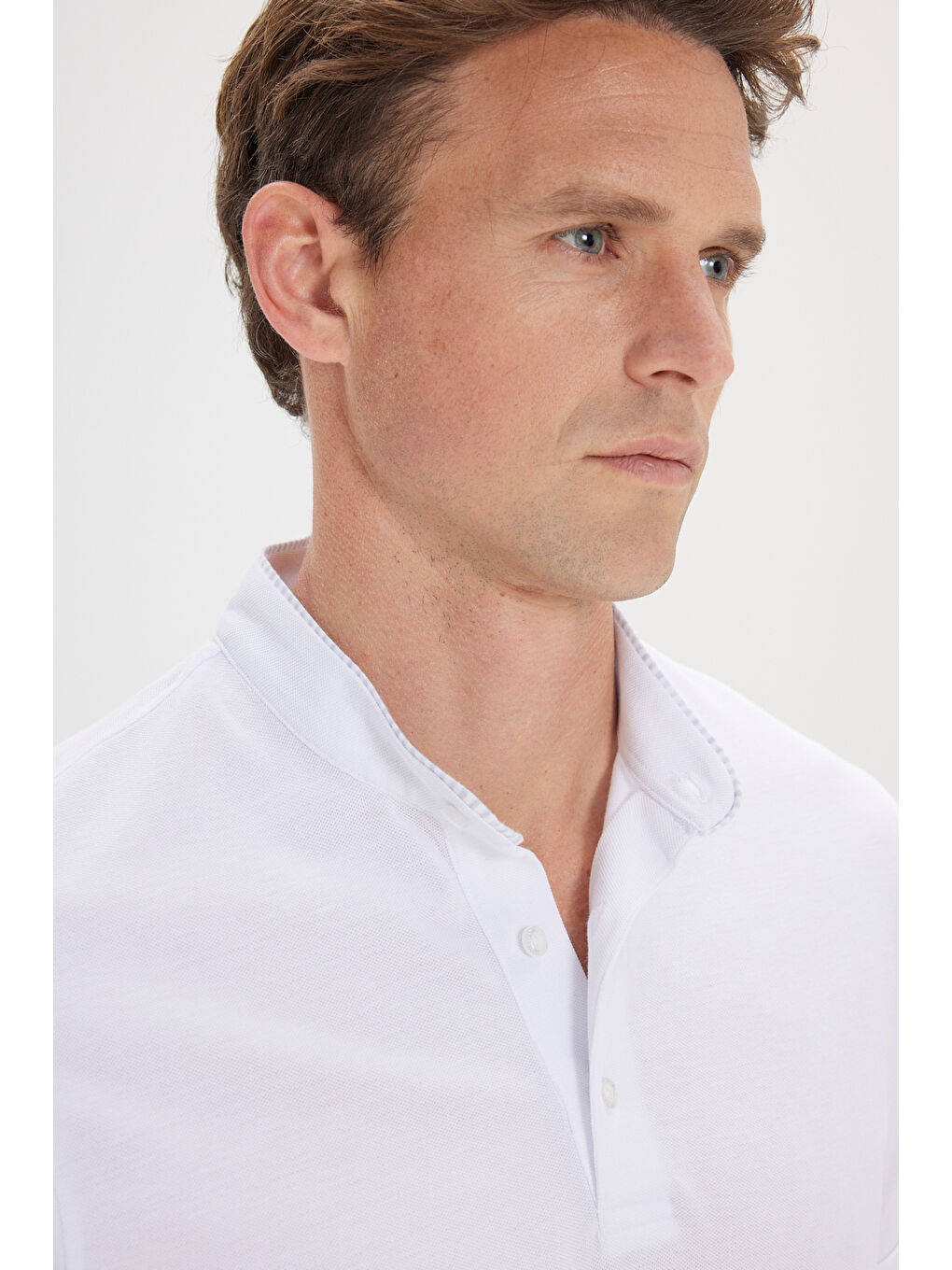 Erkek Beyaz Dar Kesim %100 Pamuk Tişört-3