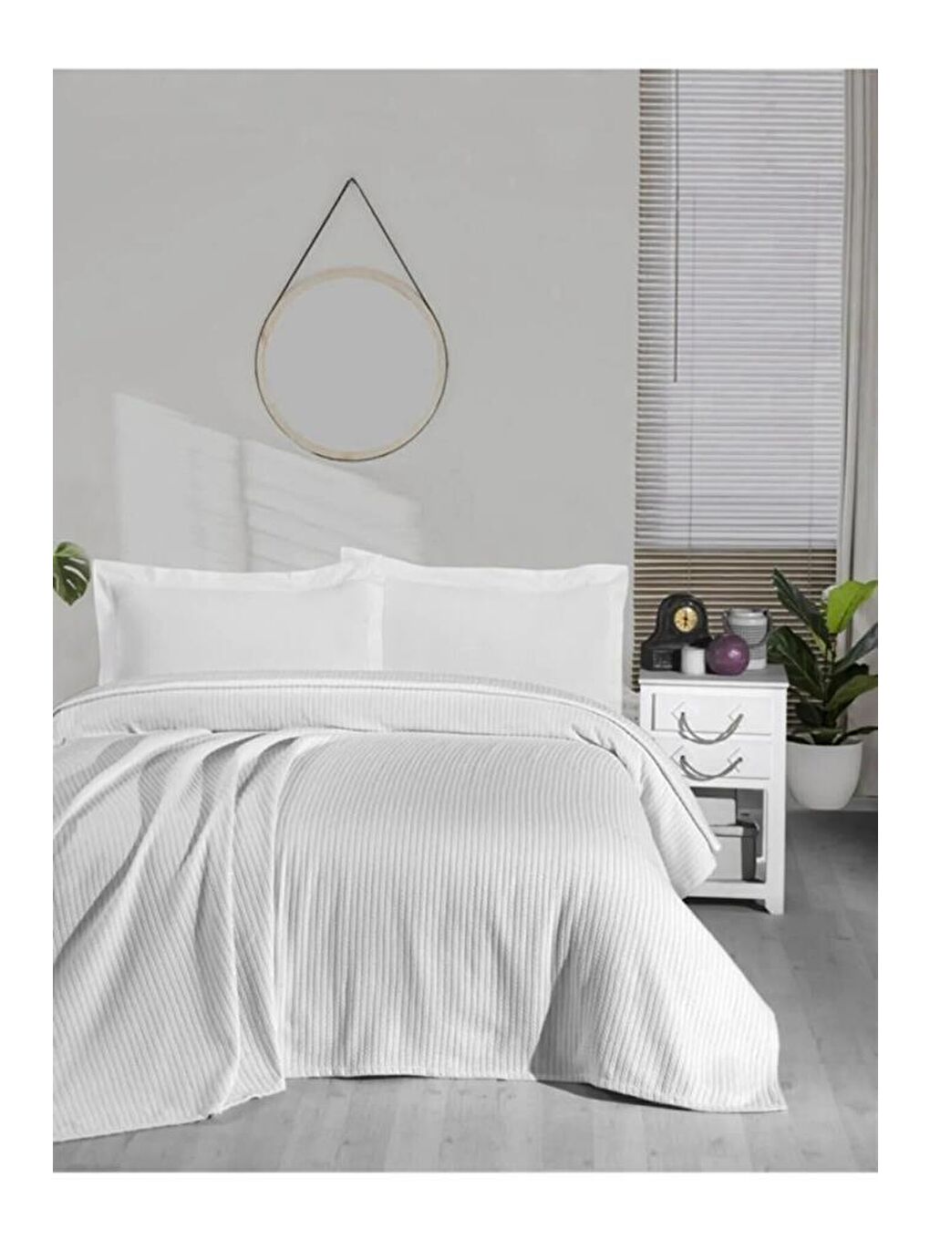 Beyaz Örgü Pike Tek Kişilik %100 Pamuk Yumuşak Dokulu 170x230