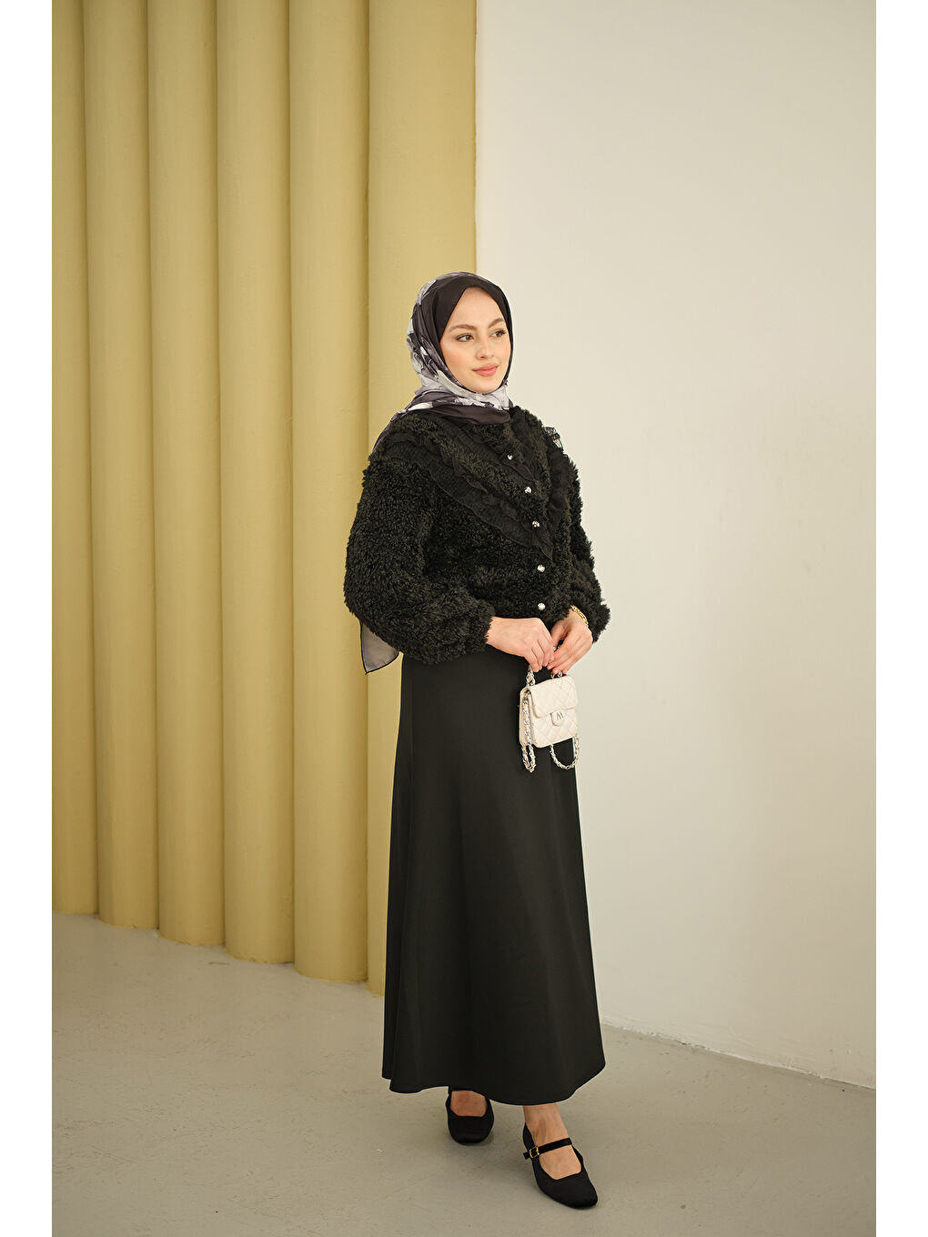 Kadın Kadın Dantelli V Kat Hırka Siyah-4