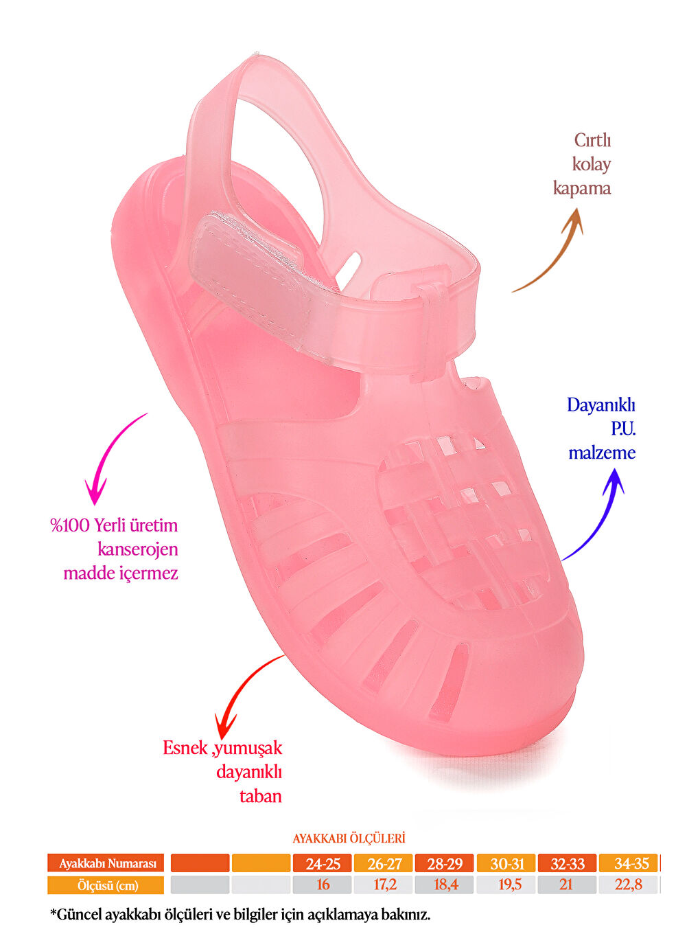 Pembe Fina Günlük Deniz Havuz Plaj Kız Çocuk Sandalet Ayakkabı-1