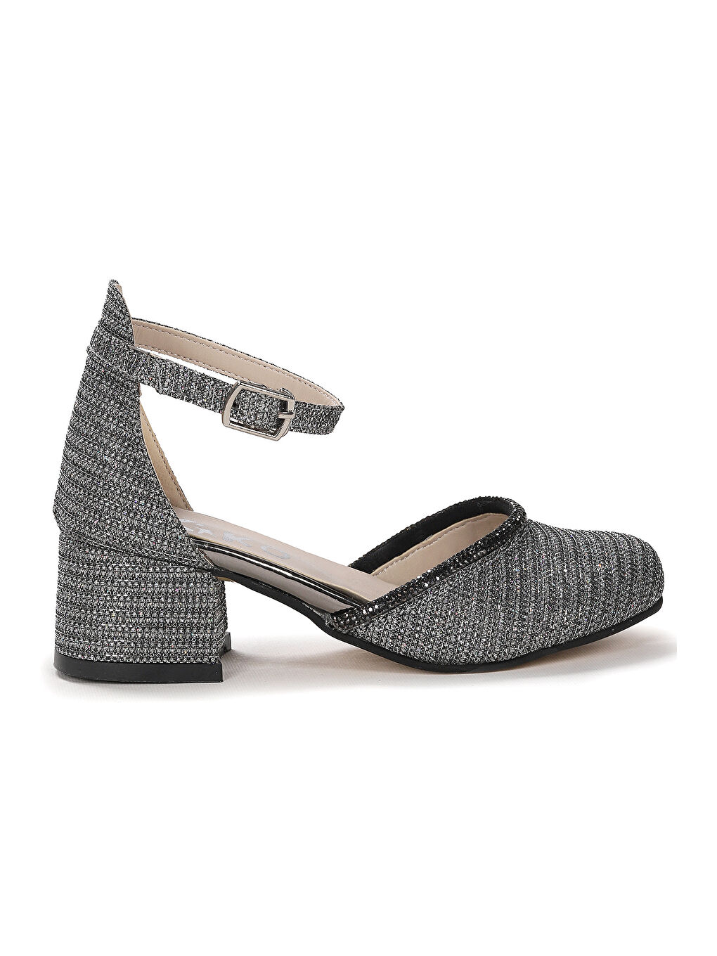 Siyah Ressa Çupra Taşlı Kız Çocuk 5 Cm Topuklu Sandalet Abiye Ayakkabı-3