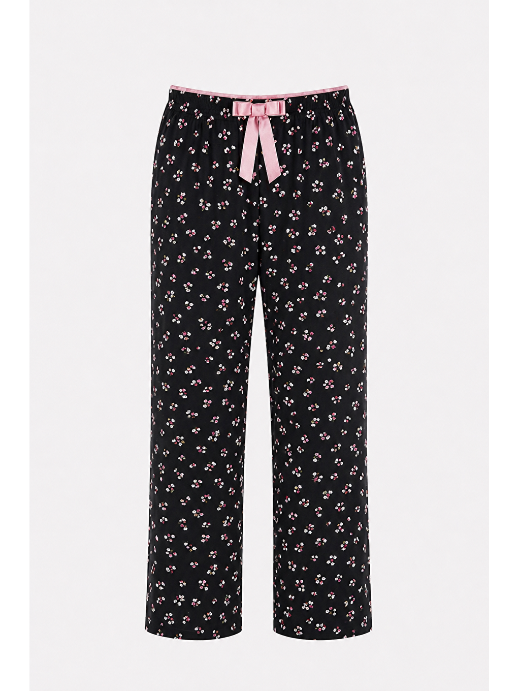 Siyah Kadın Desenli Viskon Düz Paça Pijama Altı