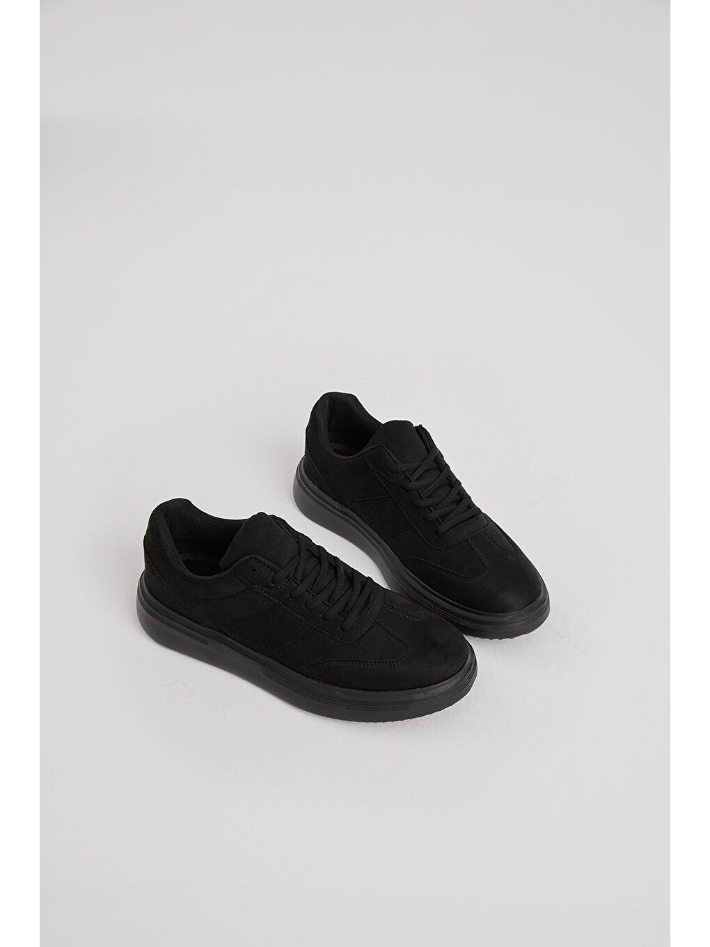 Erkek Siyah Kalın Faylon Hafif Taban Bağcıklı Spor Ayakkabı-1