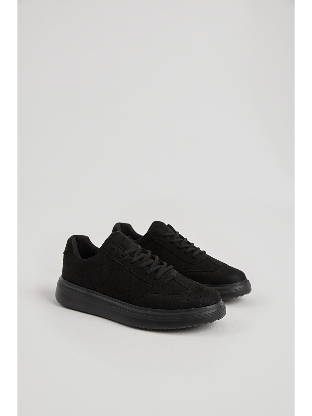 Erkek Siyah Kalın Faylon Hafif Taban Bağcıklı Spor Ayakkabı-2