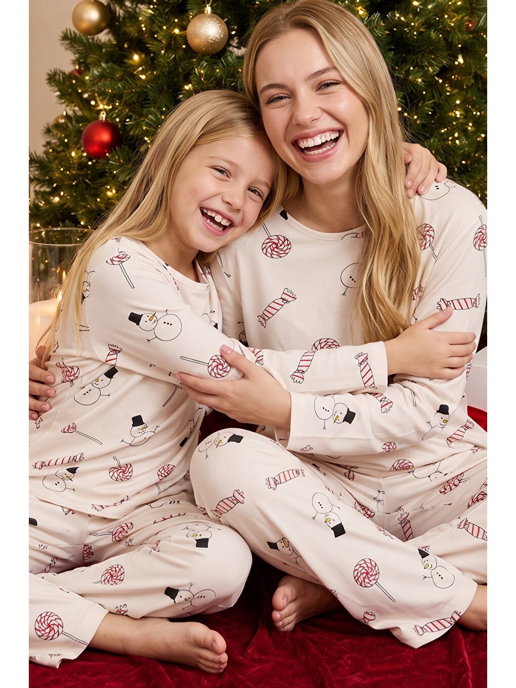 Ekru Desenli Termal Kumaşlı Ultra Soft Yumuşak Örme Pijama Takımı
