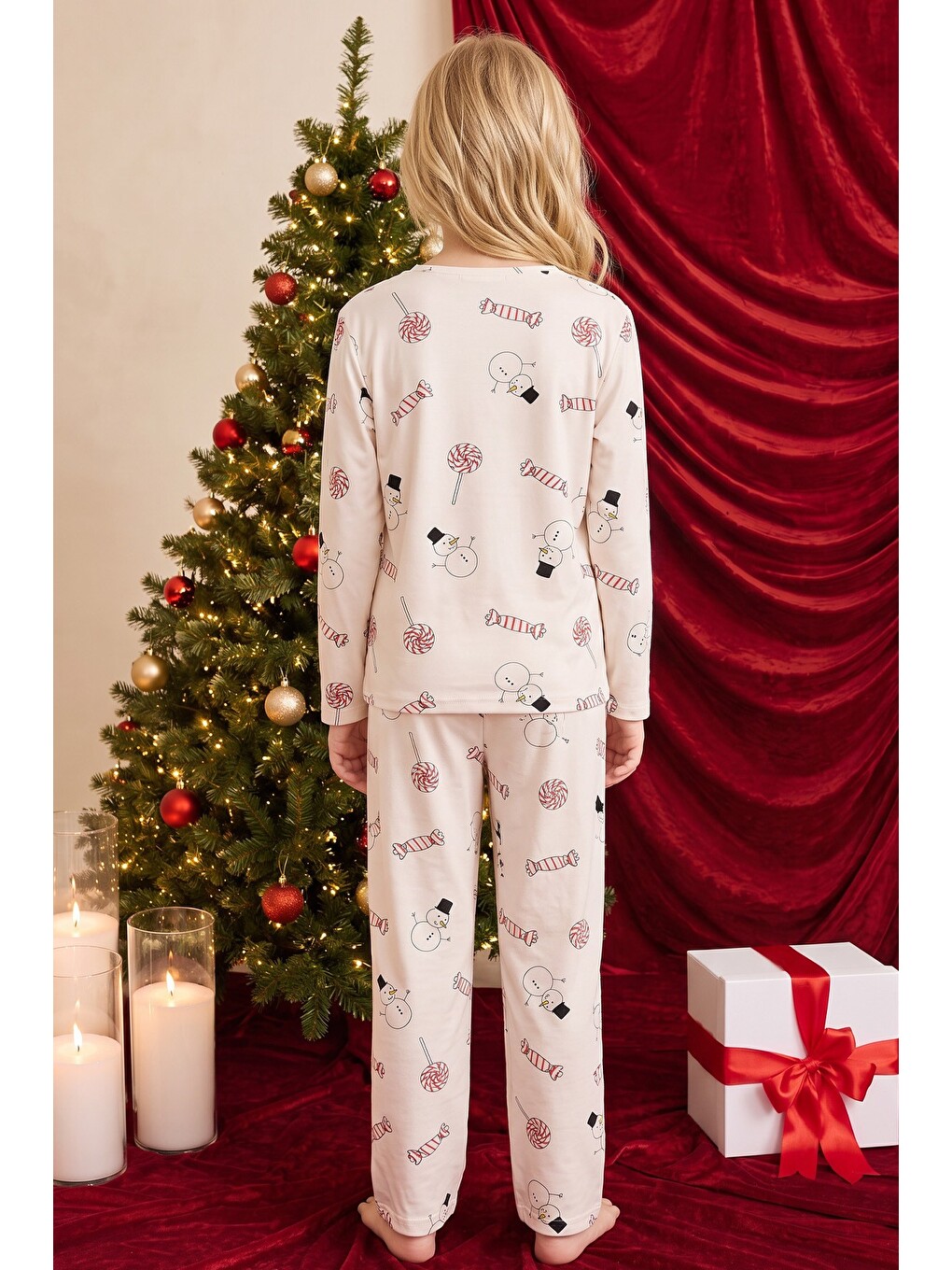 Ekru Desenli Termal Kumaşlı Ultra Soft Yumuşak Örme Pijama Takımı-4