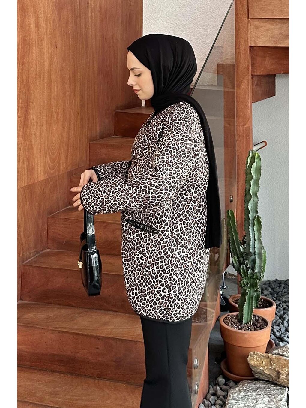 Kahverengi Teddy Düğmeli Çoban Mont Leopar-1