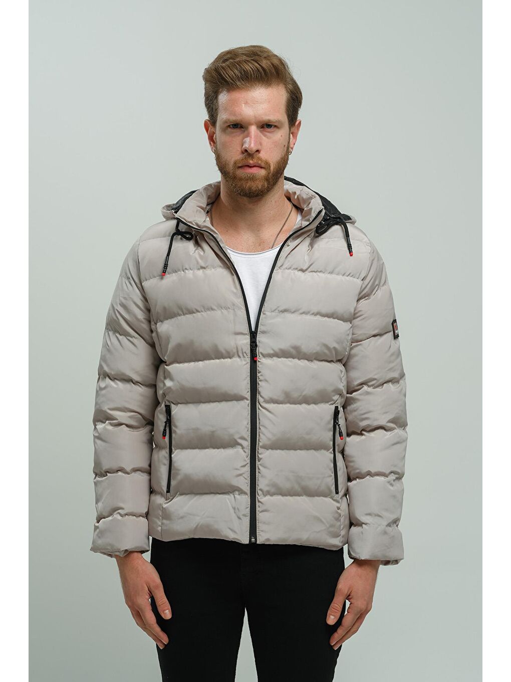 Gri Tyree Suya Dayanıklı Kapüşonu Çıkabilen Erkek Şişme Mont