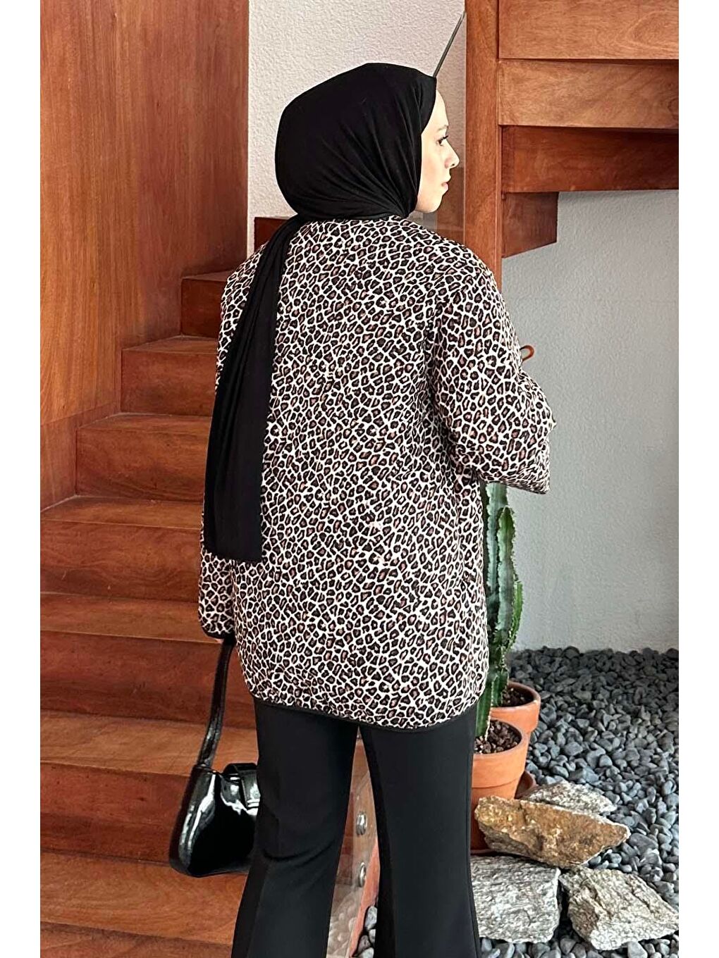 Kahverengi Teddy Düğmeli Çoban Mont Leopar-3