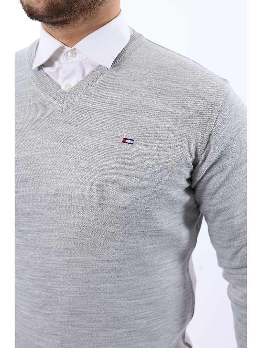 Gri V Yaka Triko Kazak-1