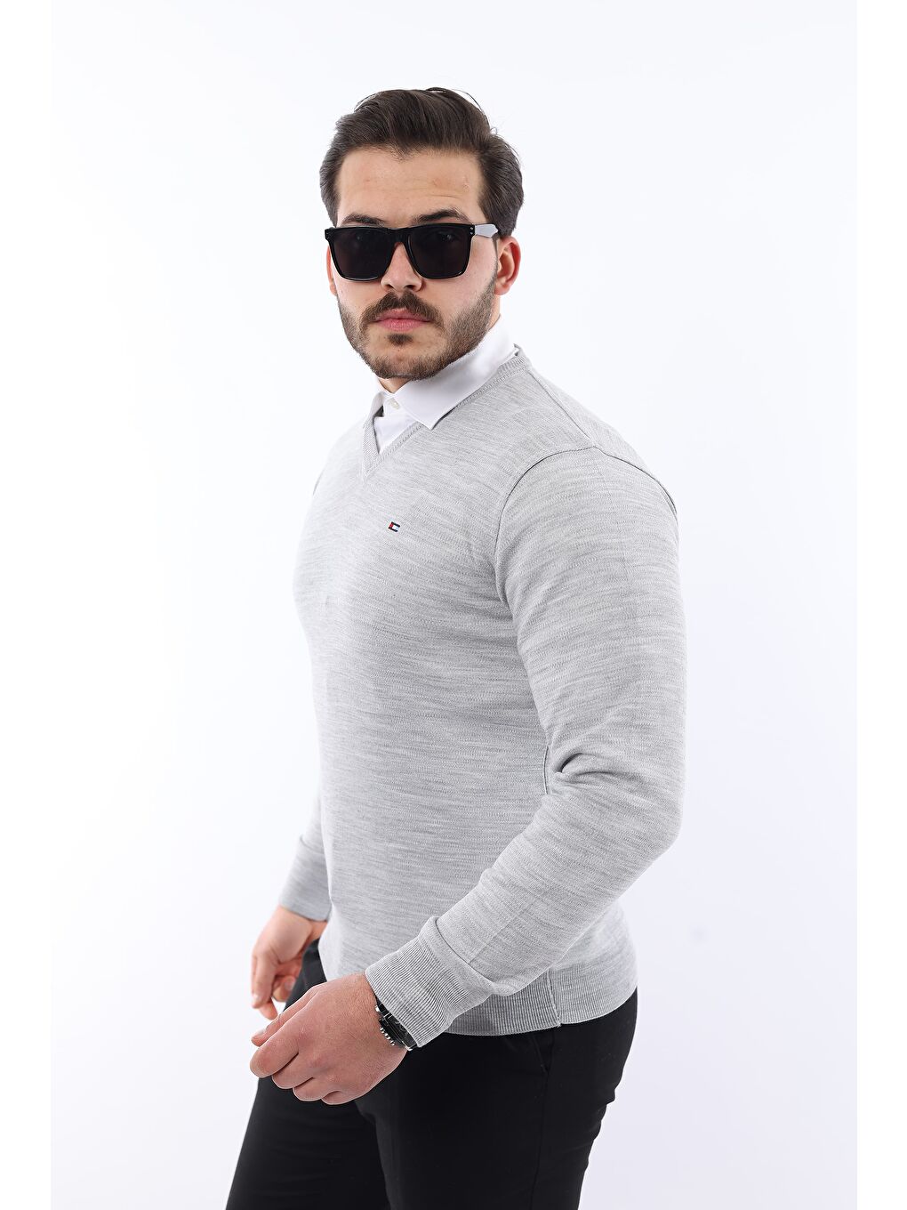 Gri V Yaka Triko Kazak-2