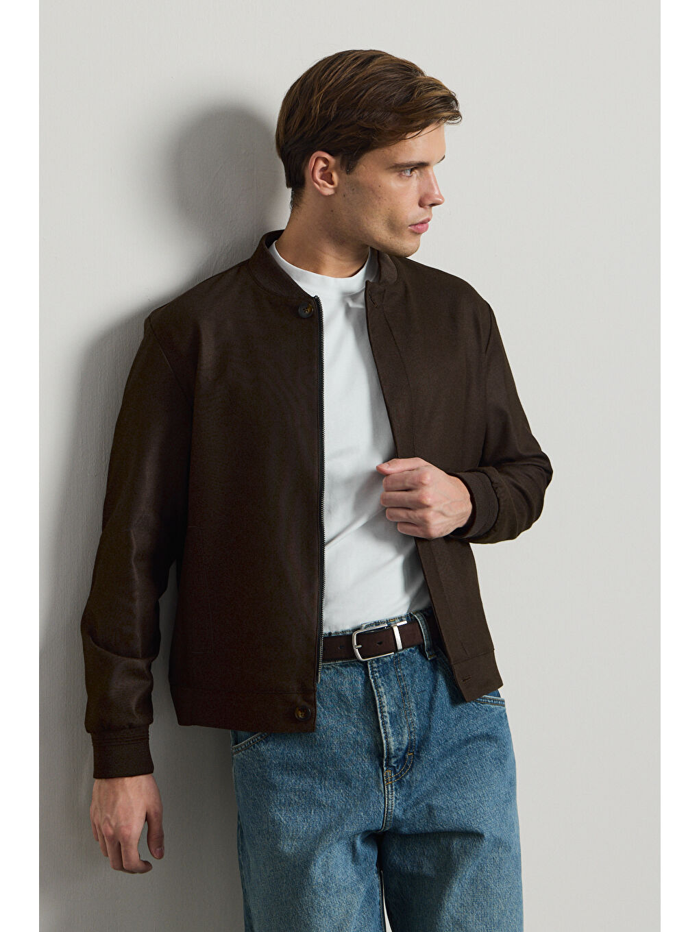 Erkek Poliviskon Özel Kumaş Ceket Kahverengi-1