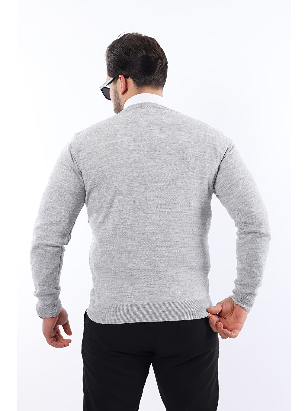 Gri V Yaka Triko Kazak-3