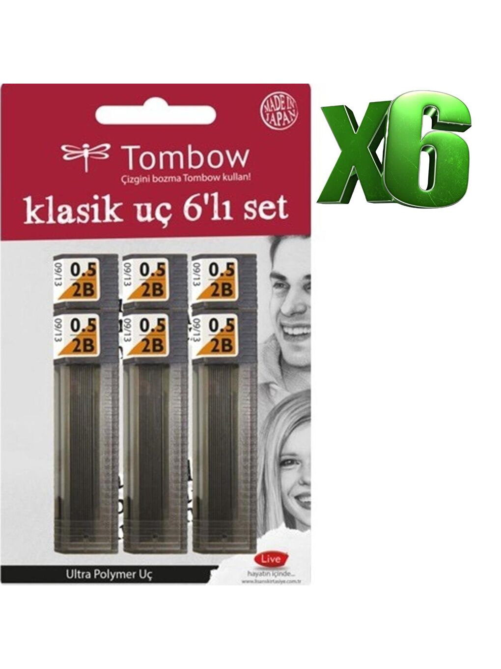 Tombow Siyah Min Klasik Mono Lead 2B Kalem Ucu 0.5 mm 6 Tüp - 1