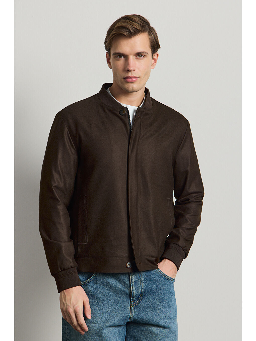 Erkek Poliviskon Özel Kumaş Ceket Kahverengi-2